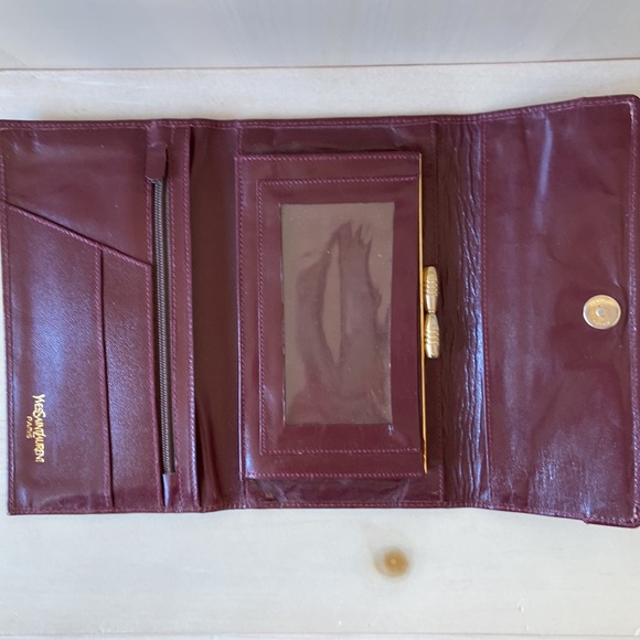 Designer YSL Yves Saint Laurent Cherry Red Smooth Leather Trifold Wallet VTG - Picture 4 of 8